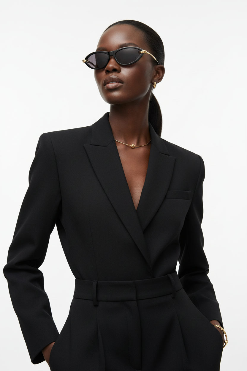 Black female model editorial BV sunglasses